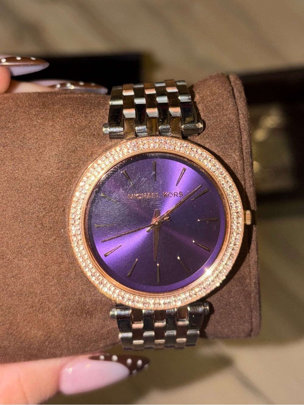 Michael Kors Purple Dial Two-Tone Crystal Bezel Watch